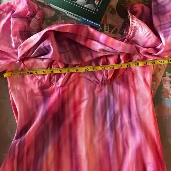 Hello Molly Lava Love pink watercolor draped cowl mini dress XL - Picture 7 of 7